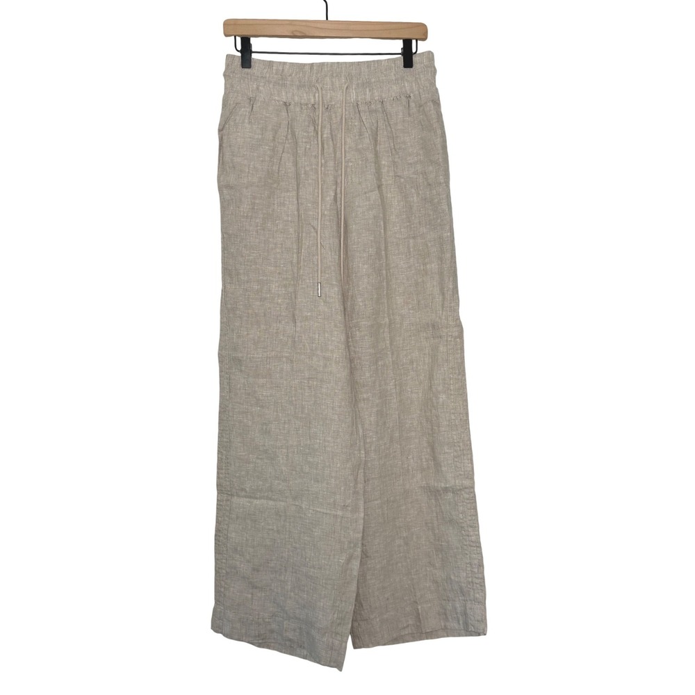 Quince 100% European Linen Wide Leg Pants Flax Tan Casual Drawstring Medium
